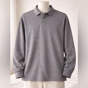 L.L. Bean Gray Long Sleeve Polo | Cozy Heritage Classic | Men’s Large